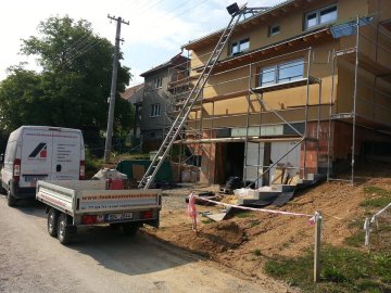 Foukaná izolace CLIMATIZER Plus – RD Olomoučany, izolace všech konstrukcí celého pasivního domu